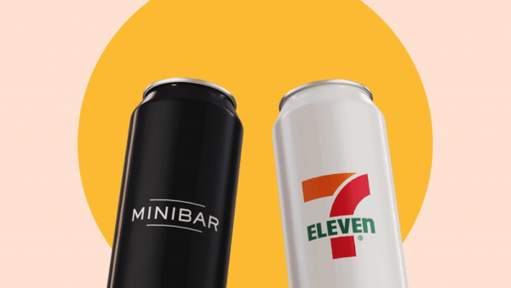 Minibar can and 7-Eleven can tap each other at the top to signify the partnership between the two