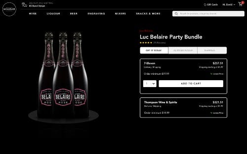 Minibar Delivery app example of the Luc Belaire Party Bundle product page