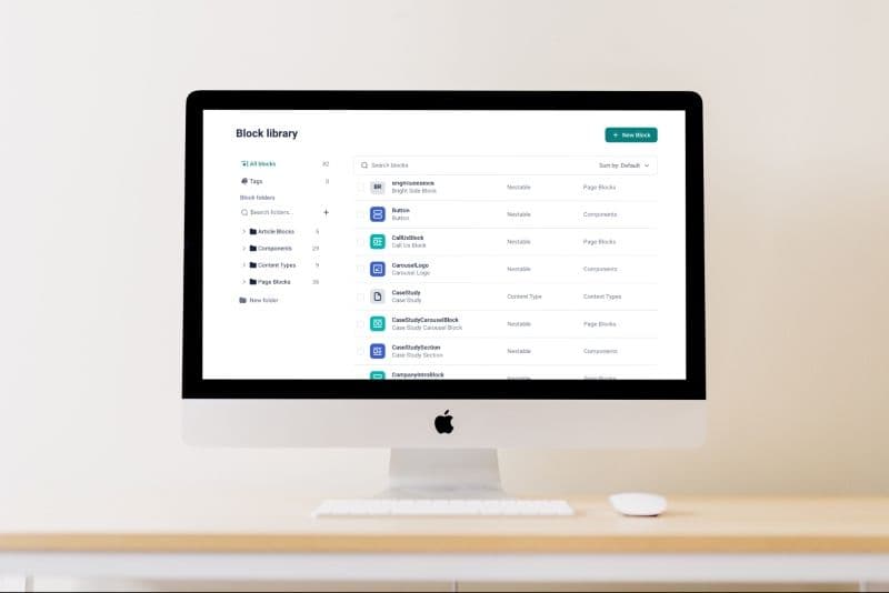Computer screen showcasing the Storyblok block library