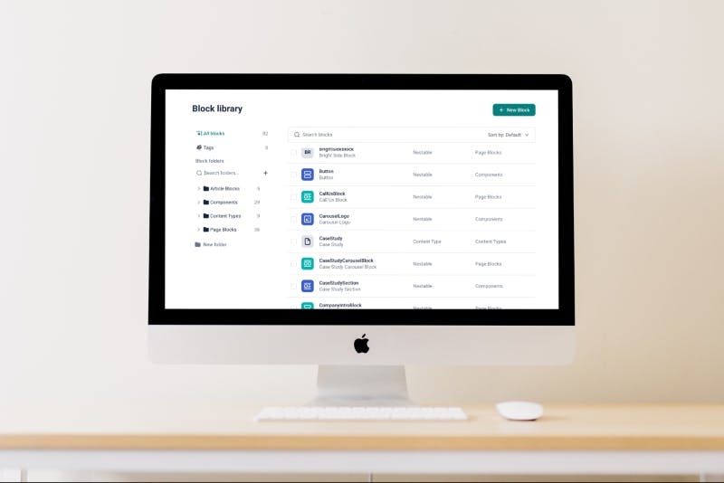 Computer screen showcasing the Storyblok block library