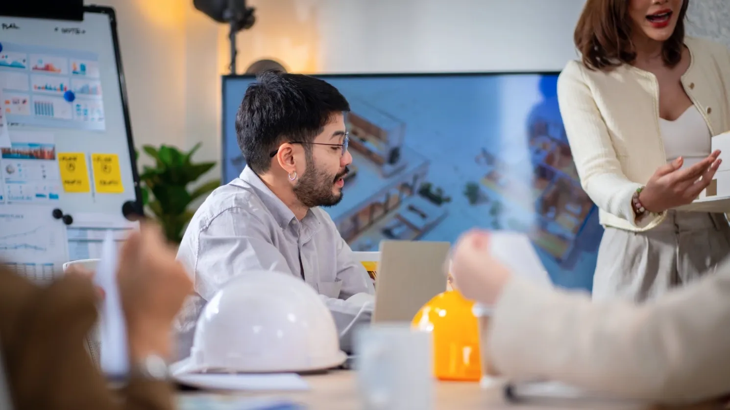 construction team members in boardroom