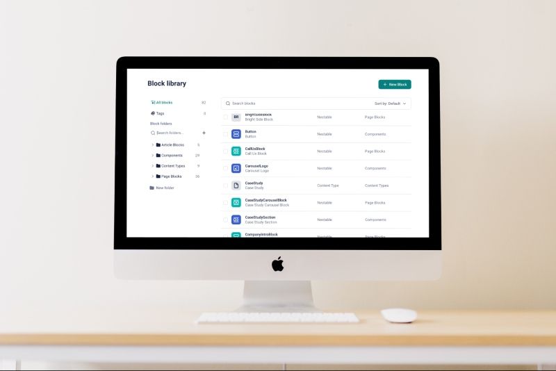 Computer screen showcasing the Storyblok block library